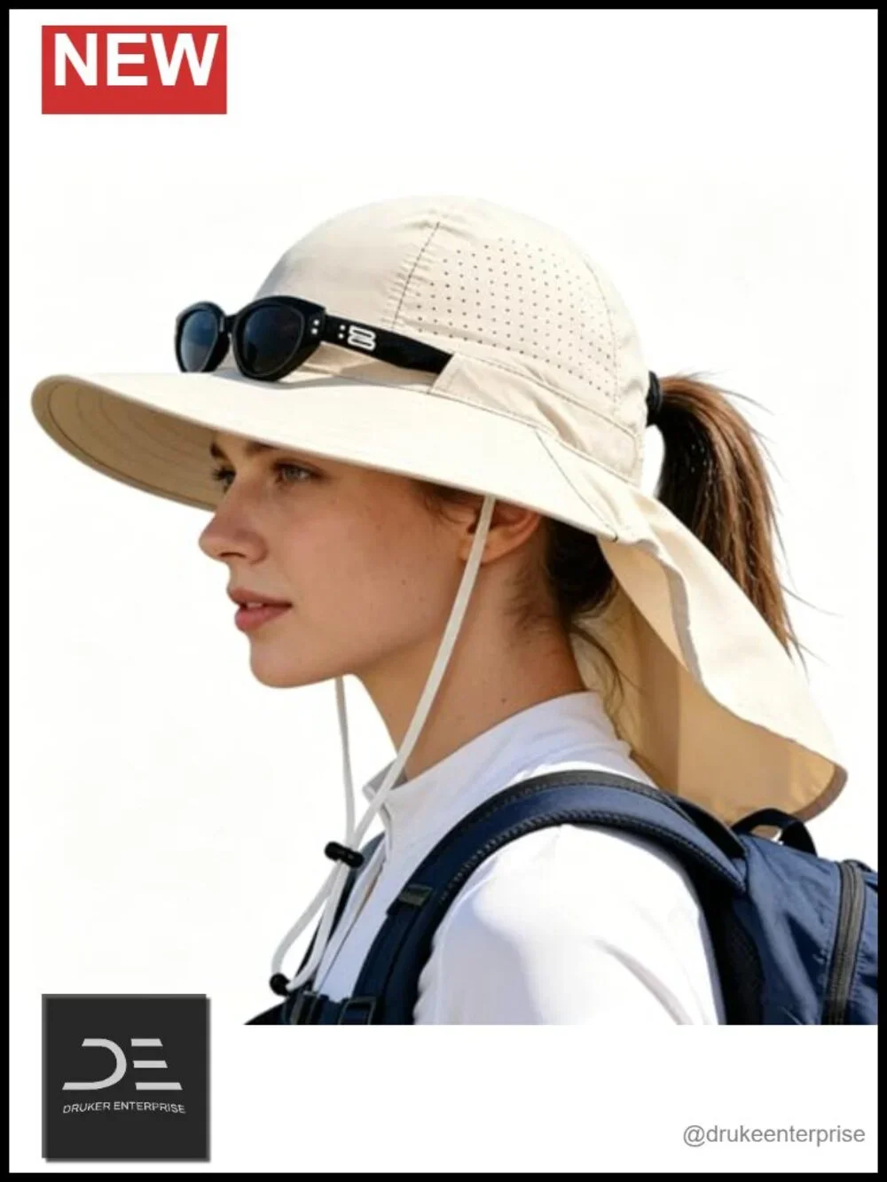 Wide Brim Quick Dry Ponytail Sun Hat with Neck Flap UPF50+
